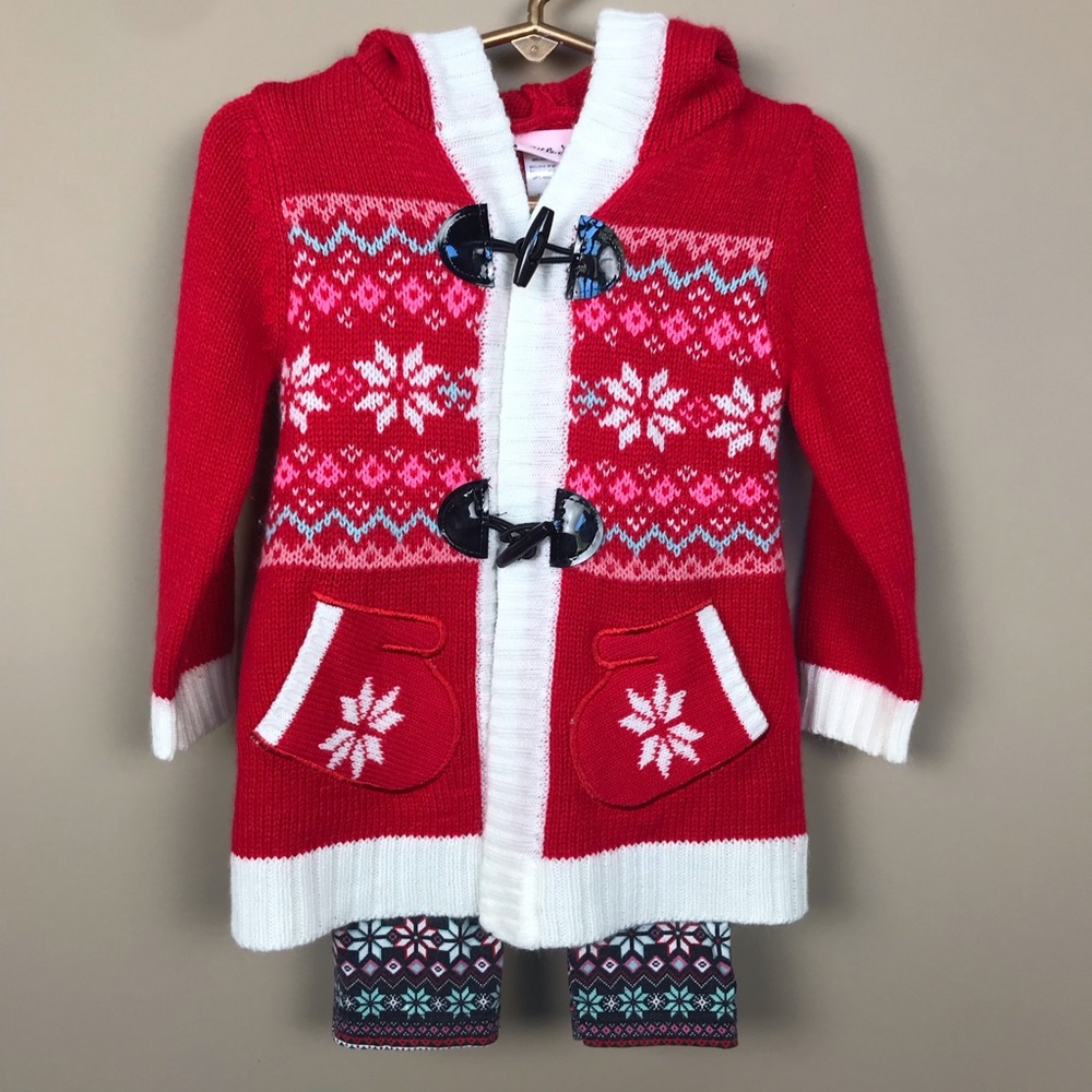 Red Knit Hooded Cardigan Snowflakes Christmas 24M